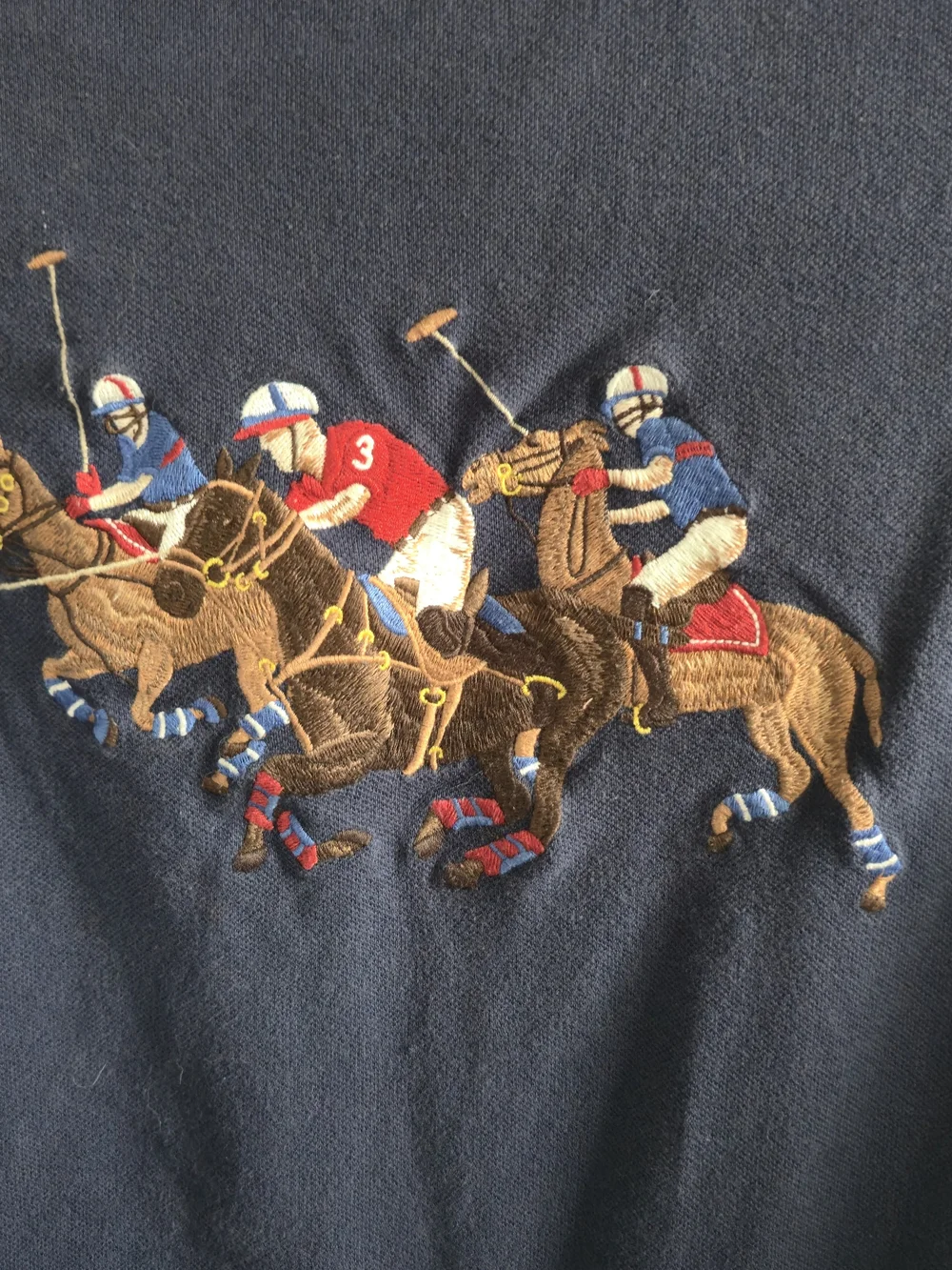 Polo Ralph Lauren Triple Pony Navy Blue Custom Fit Polo Top
